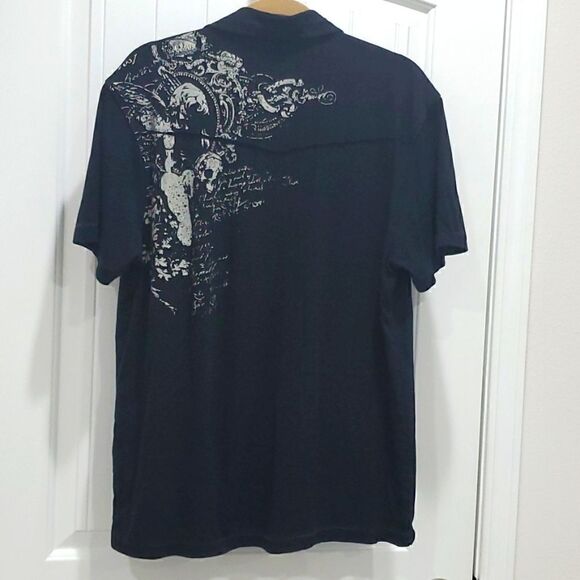 Distortion Mens Black Polo, Size Large - Picture 4 of 5